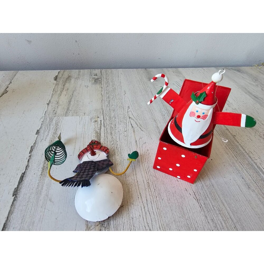 Vintage dept‎ 56 metal Santa Jack O'Lantern ornament snowman tree Enesco
